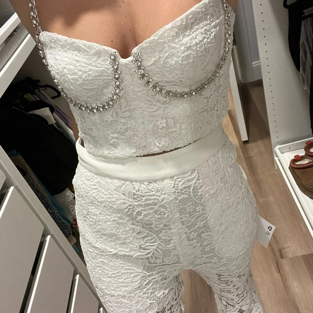 Self-Portrait Floral Corded Lace Diamante Crop Top (0) - Picture 14 of 15